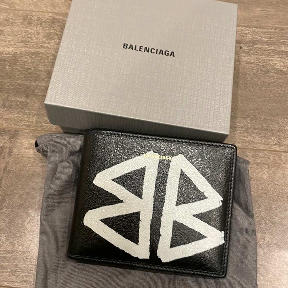 Balenciaga Men’s Bazar Graffiti Bi-Fold Leather Wallet